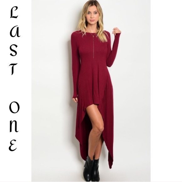 The O Boutique Dresses & Skirts - 🎉CLEARANCE🎉Burgundy Long Sleeve Asymmetric Dress